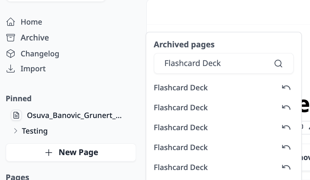 archived pages button